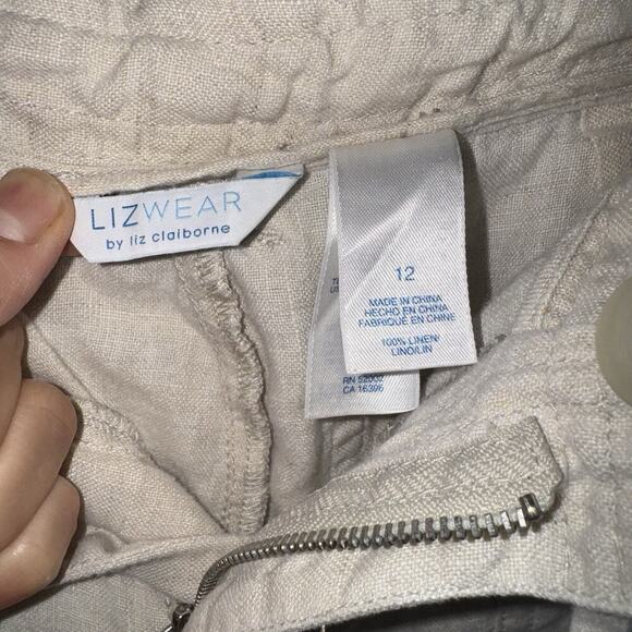 Lizwear By Liz Claiborne 100% Linen Cropped Pants Sz 12 Beige Cream Pockets - Picture 4 of 7